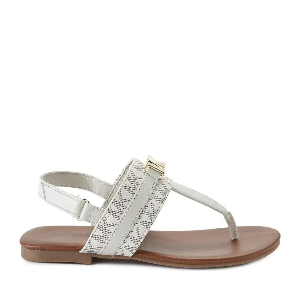 New! MICHAEL KORS Little Girls Jaliyah MK Logo T-Strap Sandals Shoe Vanilla NWOB